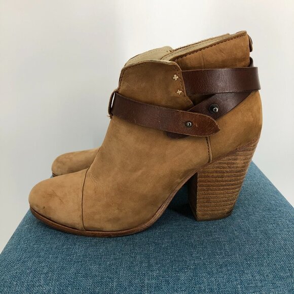Rag and Bone Harrow Warm Brown Leather  Ankle Strap Block Heel Ankle Boots - Picture 15 of 15